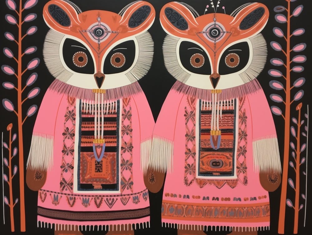 Lemur 3 Folk Style Animal Illustration