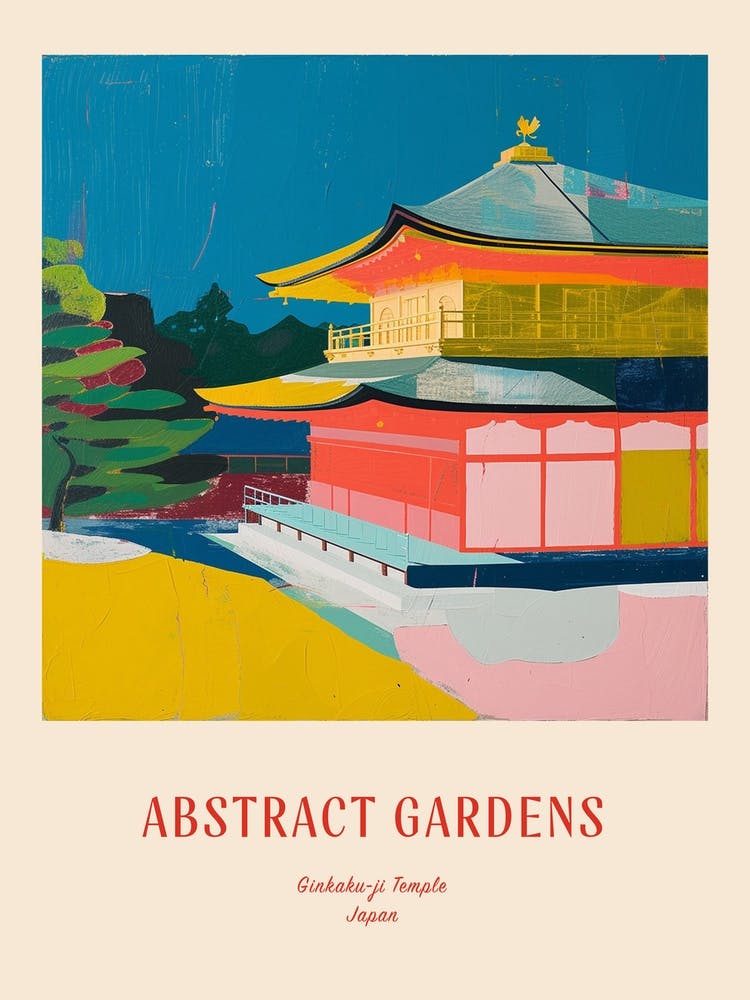 Colourful Gardens Ginkaku Ji  Temple Japan 2 Red Poster