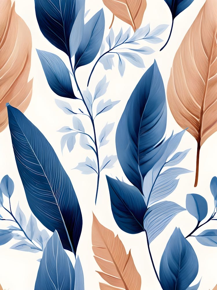 Seamless Pattern With Blue Leaves