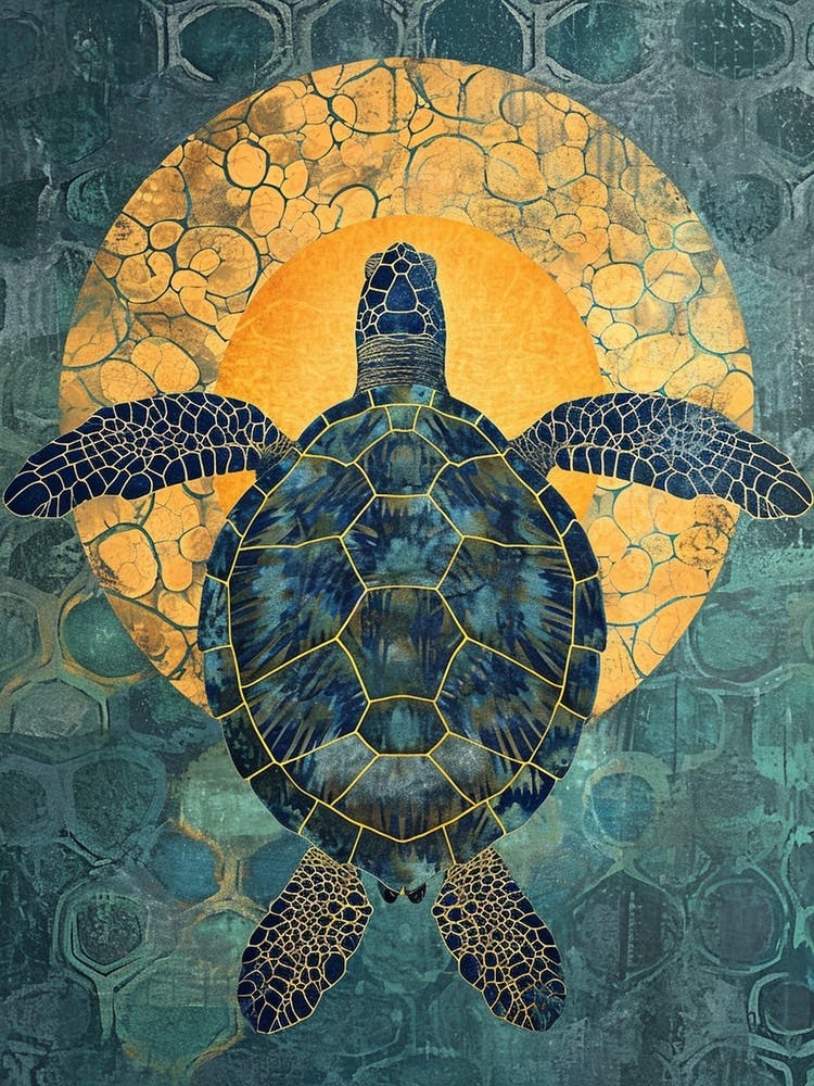Textured Sea Turtle & The Moon Collage