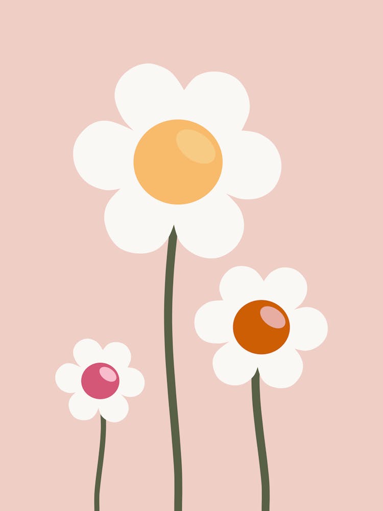 Vintage Daisies Retro Flowers Peach