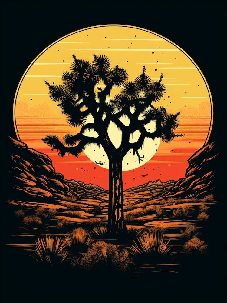 Joshua Tree At Sunset In Gold And Black (3)