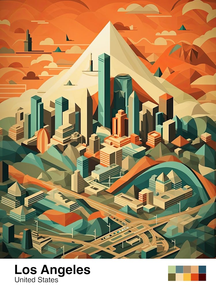 Los Angeles, Us, Geometric Illustration 3 Poster