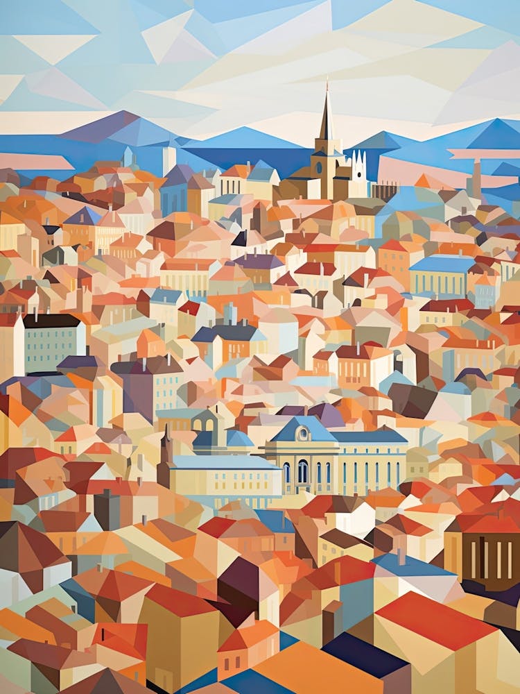 Lyon, France, Geometric Illustration 4
