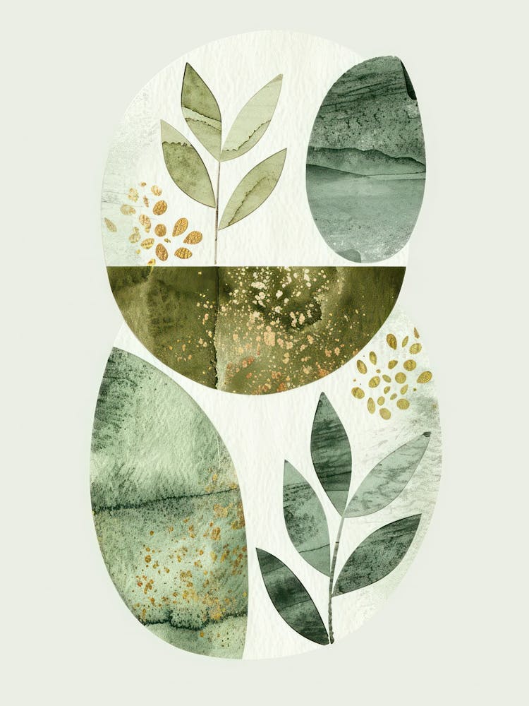Sage and Gold Abstract Leaves