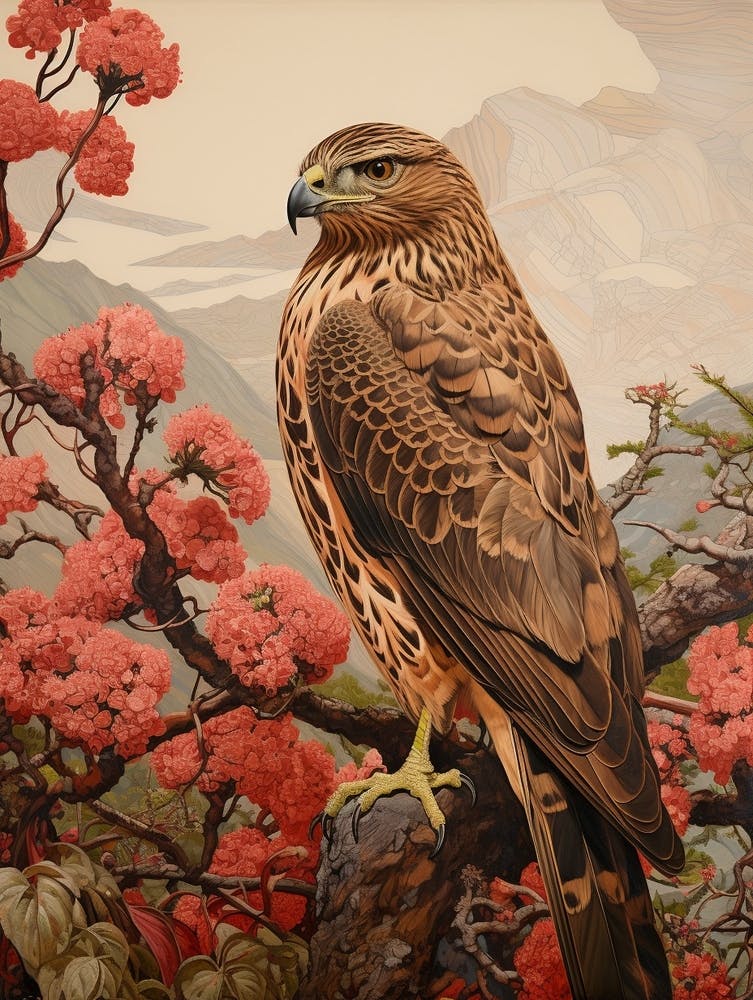 Dark And Moody Botanical Red Tailed Hawk 1