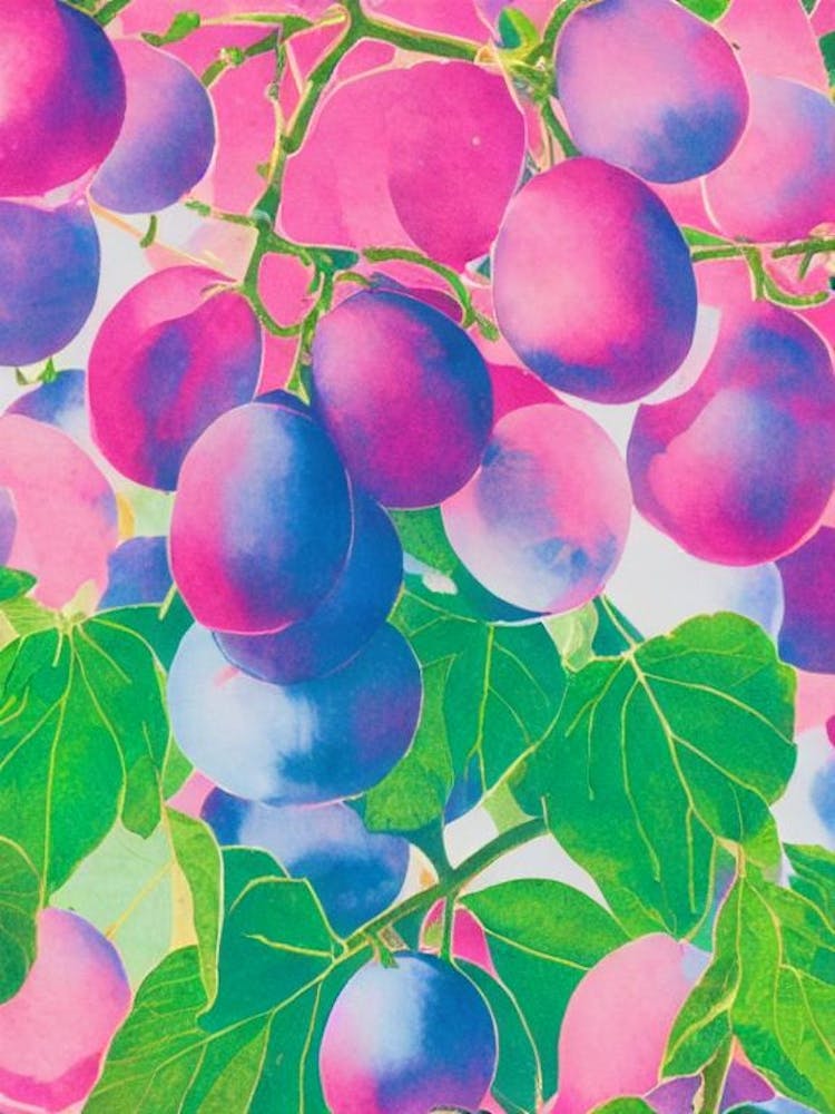 Damson Risograph Retro Poster Fruit