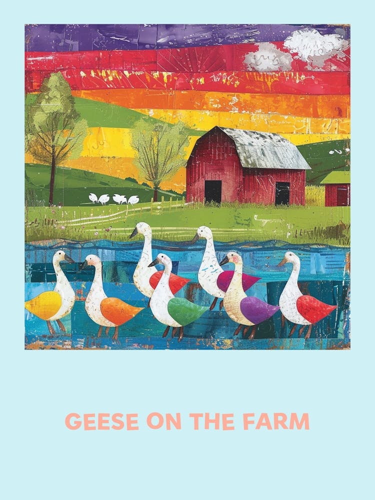 Geese On The Farm Patchwork Collage Poster 1
