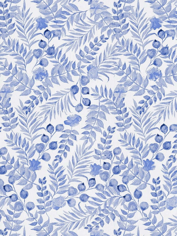 Bloomery Decor Blue Watercolor Foliage And Flowers