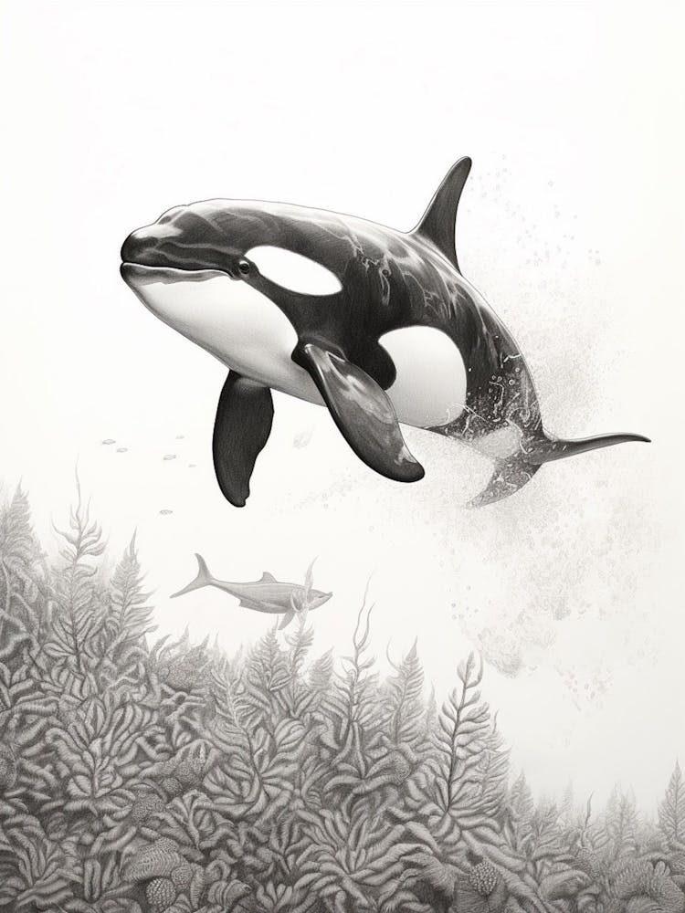 Underwater Realistic Pencil Drawing Orca Whale