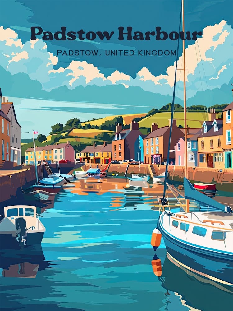 Padstow Fishing Village Travel Illustration