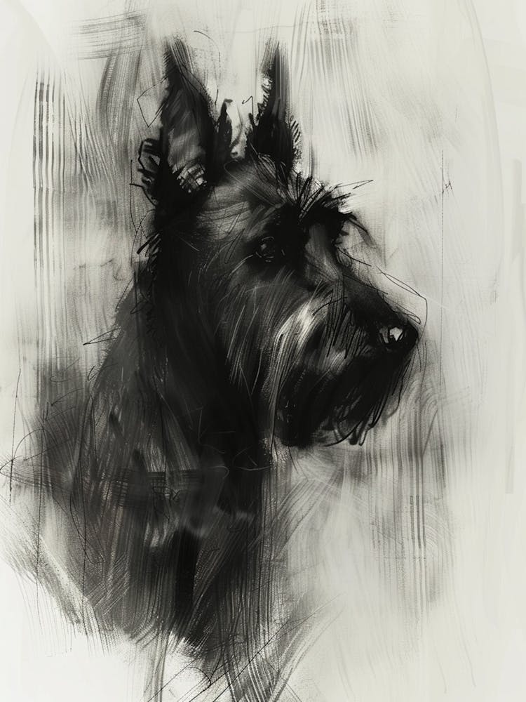 Chien Berger Picard Trait au Fusain 1