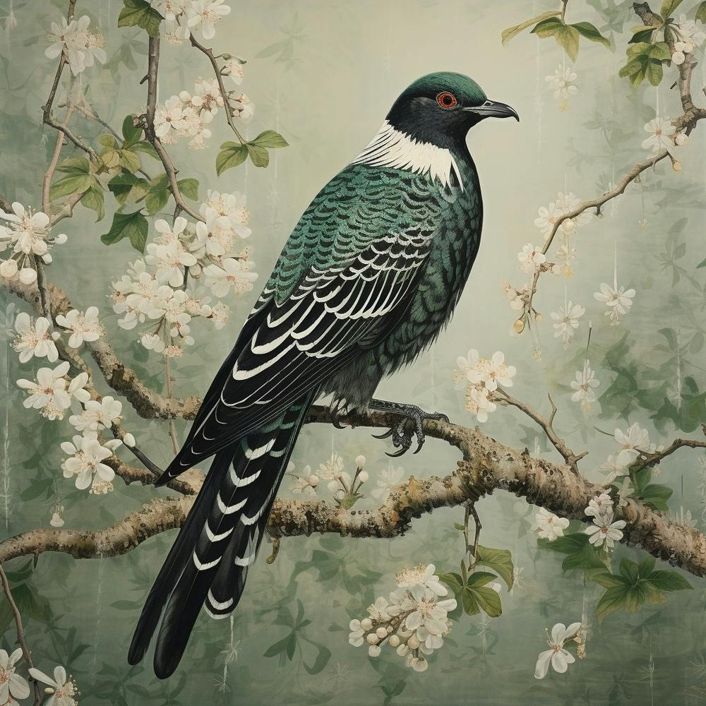 Ohara Koson Inspired Bird Painting Cuckoo 3 Square