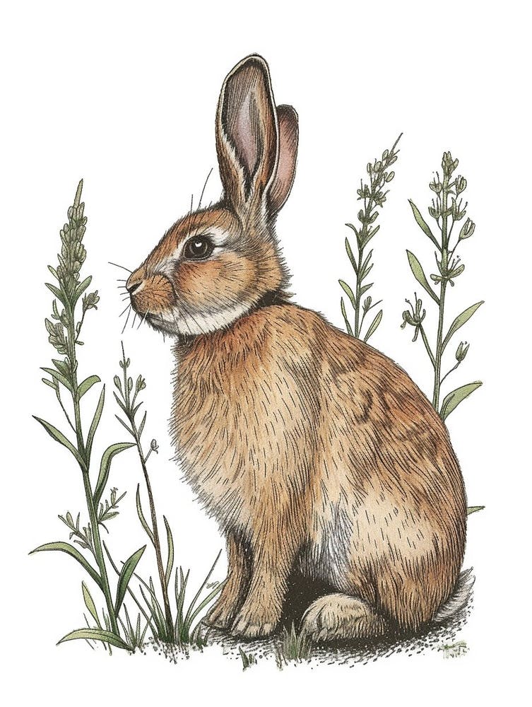 English Lop Blockprint Rabbit Illustration 1