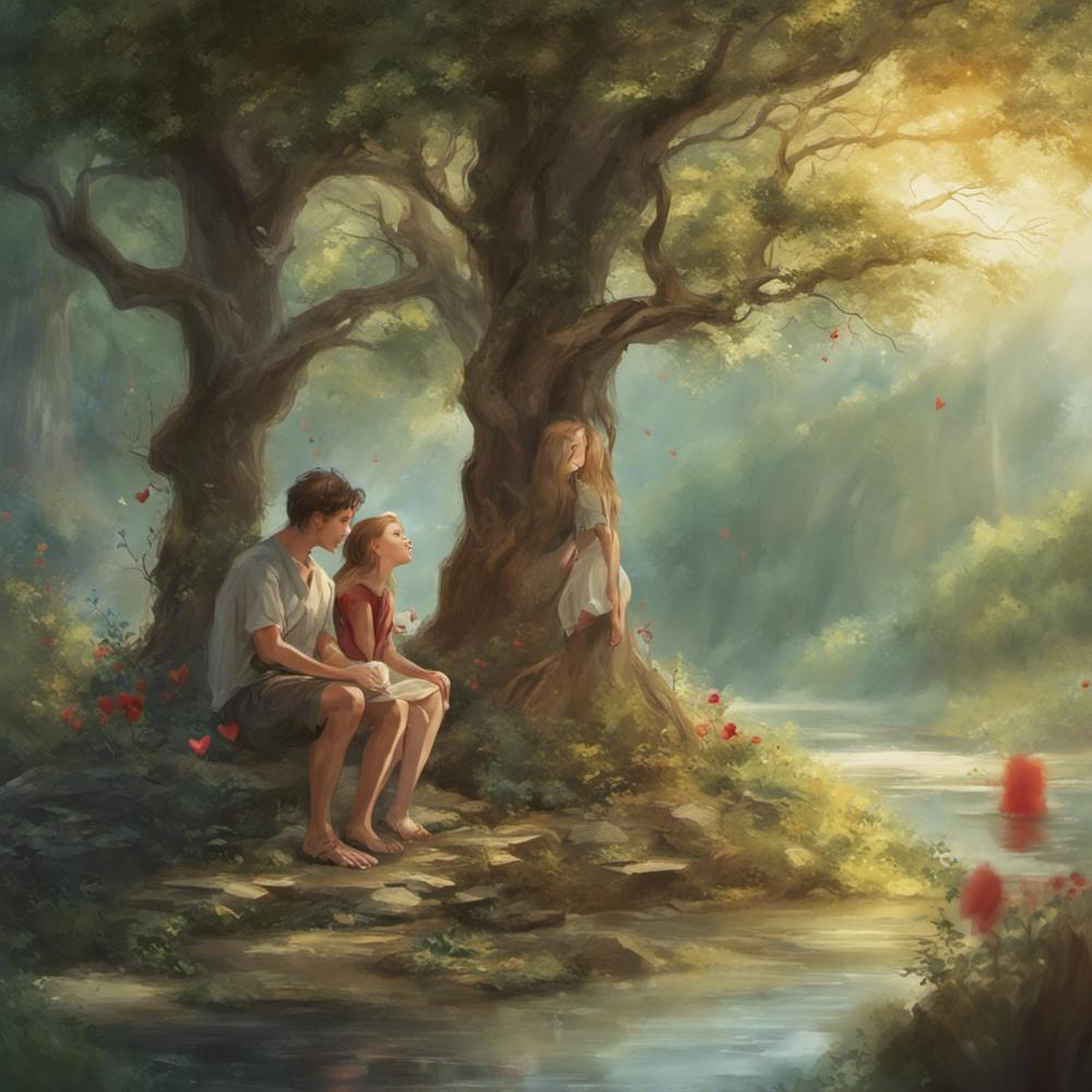 Father And Son Sitting By The River