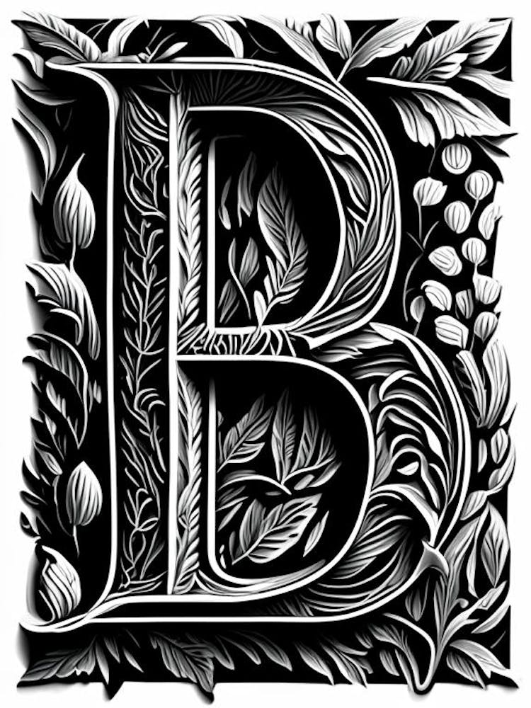 B, Letter, Alphabet Linocut 4