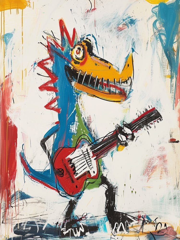 Dinosaur Playing Guitar Scribble Paint Splash 1