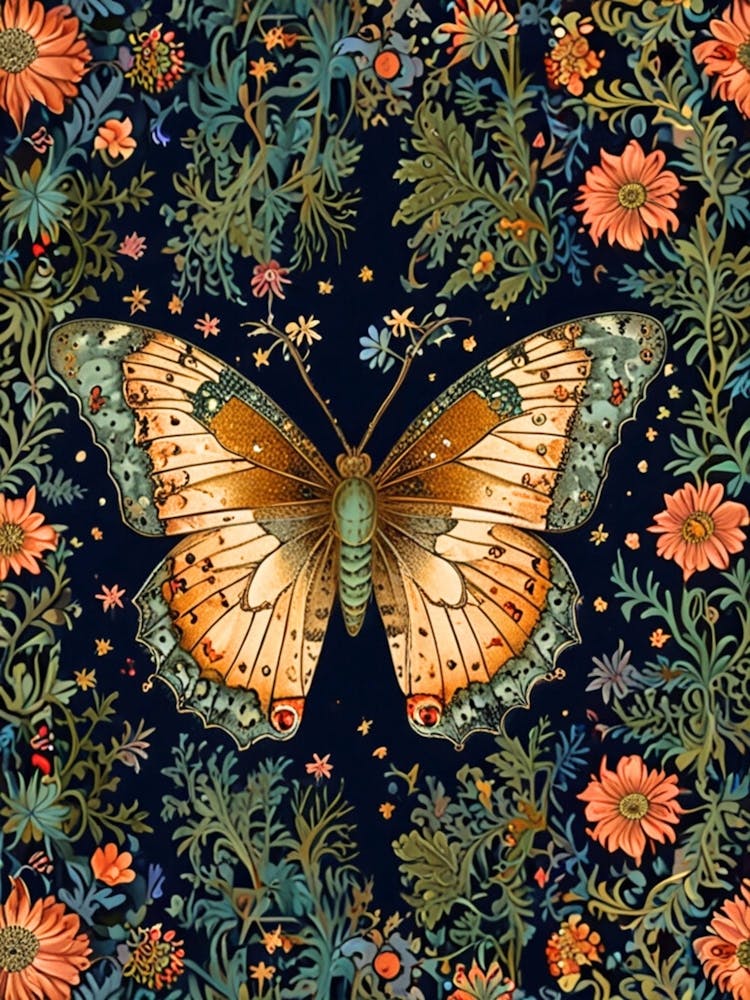 William Morris Butterfly On A Blue Background 1