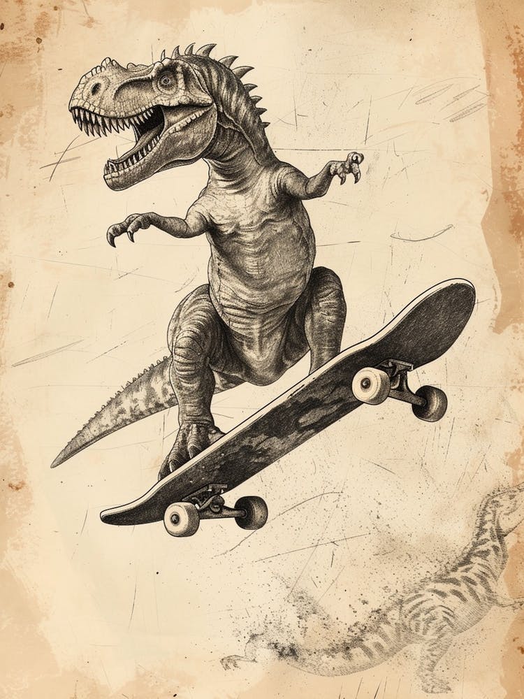 Vintage Spinosaurus Dinosaur On A Skateboard  1