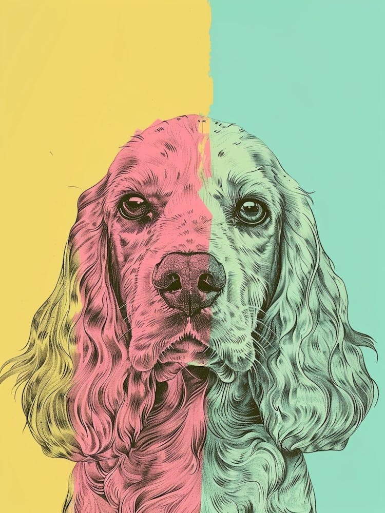 English Cocker Spaniel Dog Pastel Line Illustration 4