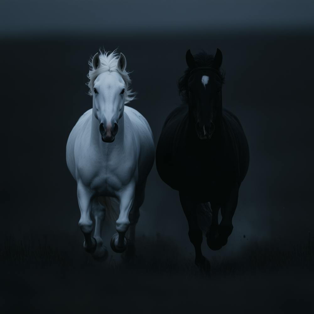 Two Horses Running In The Dark
