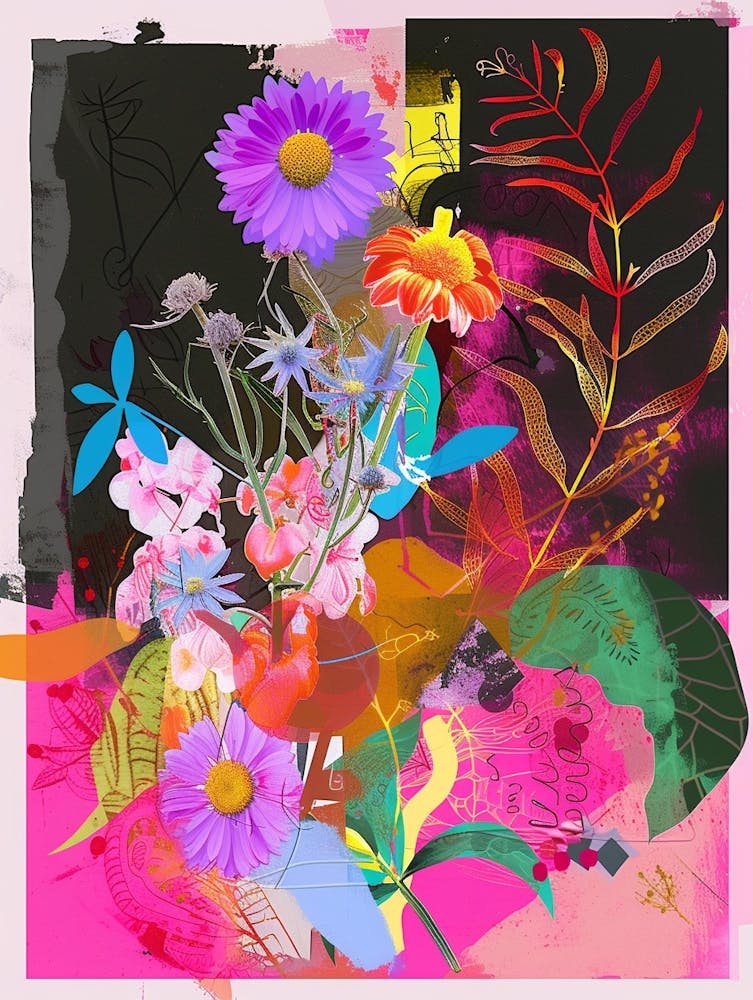 Asters 2 Neon Flower Collage