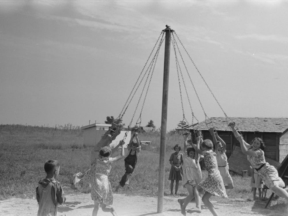 Children Swinging On Maypole, La Forge, Missouri,Project School At Southeast Missouri Farms By Russell Lee