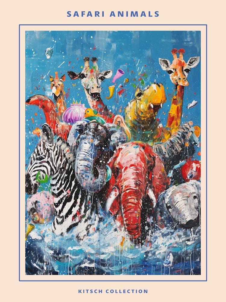 Safari Animals Kitsch Painting Poster 2
