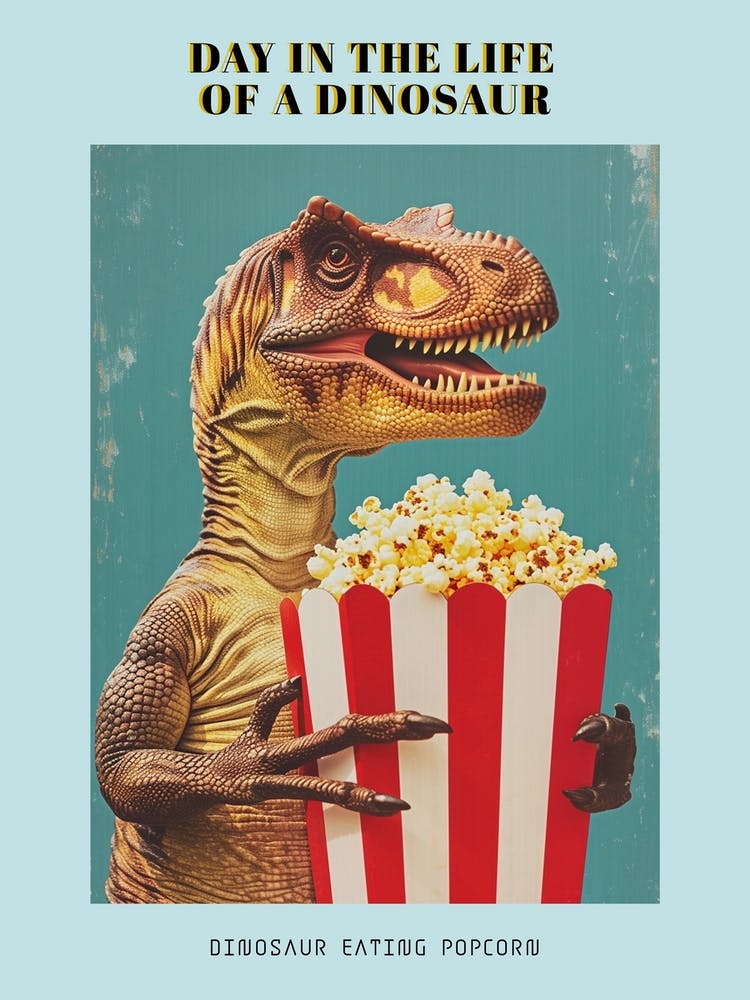 Dinosaur Eating Popcorn Retro Collage 2 Poster