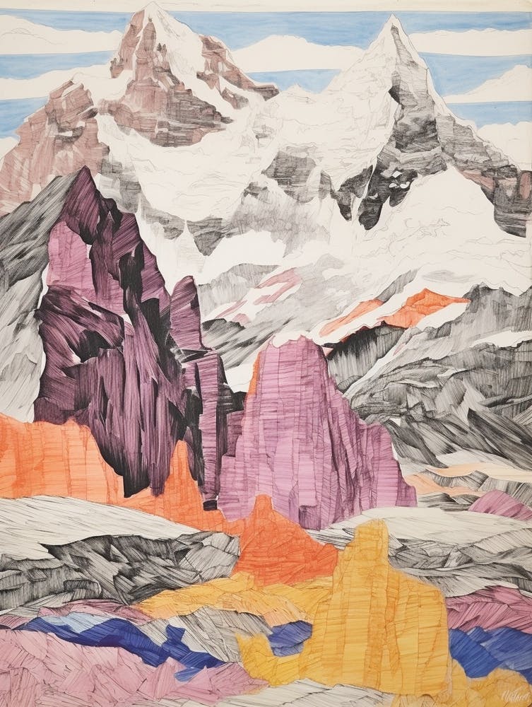 Cho Oyu Nepal 1 Colourful Mountain Illustration