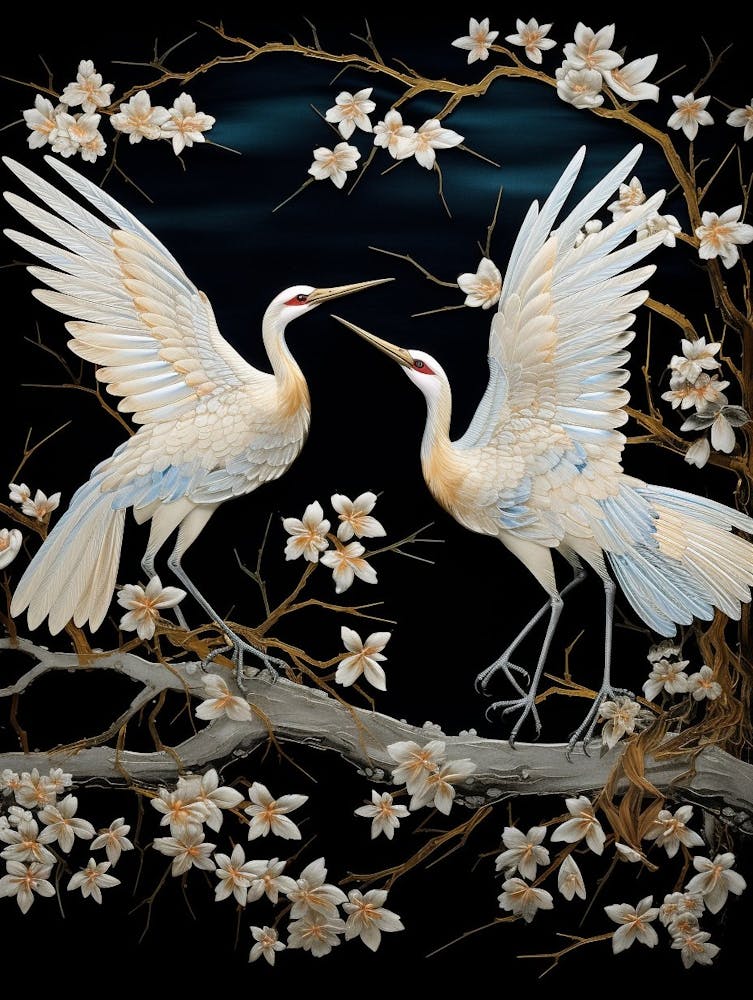 Crane Tsuru Japanese Style Illustration 3
