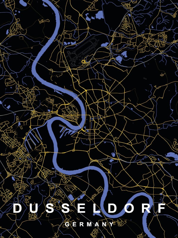 Dusseldorf Germany City Map Black and Gold