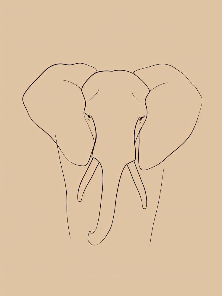 Elephant Head Drawing - Boho, Line Art