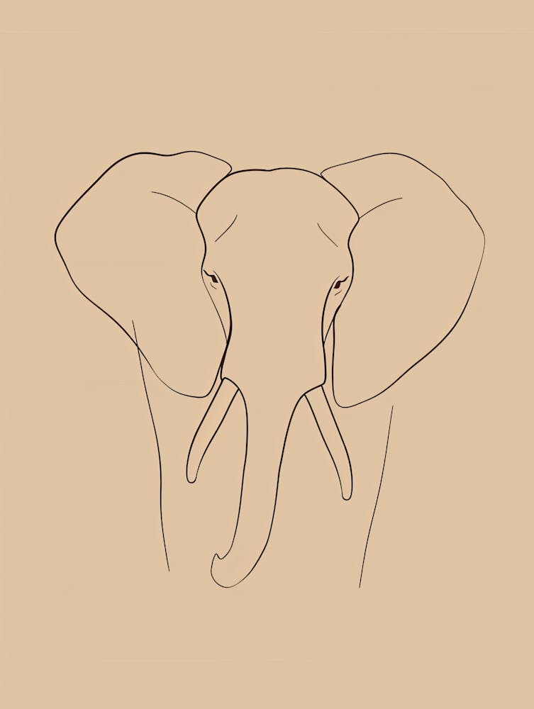 Elephant Head Drawing - Boho, Line Art
