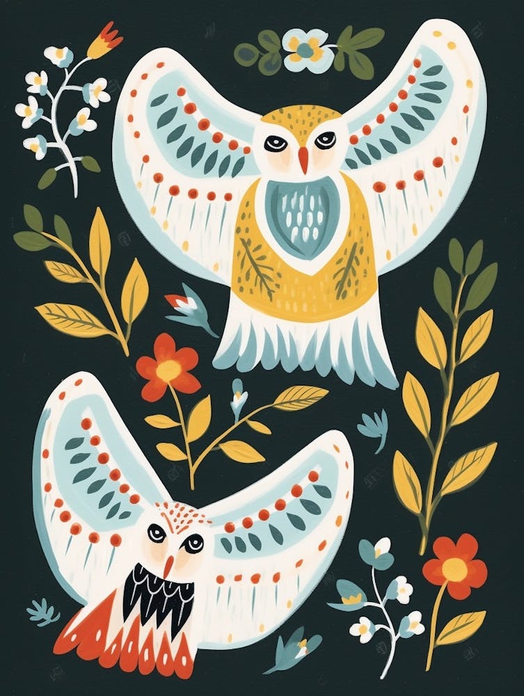 Folk Style Bird Painting Barn Owl 1