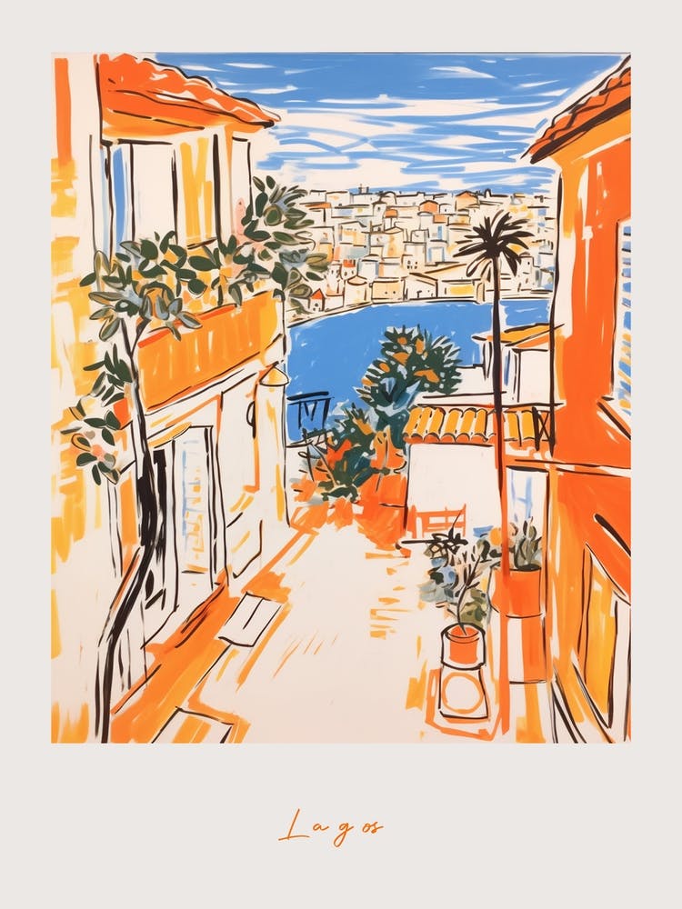 Lagos Portugal Orange Zeichnung Poster