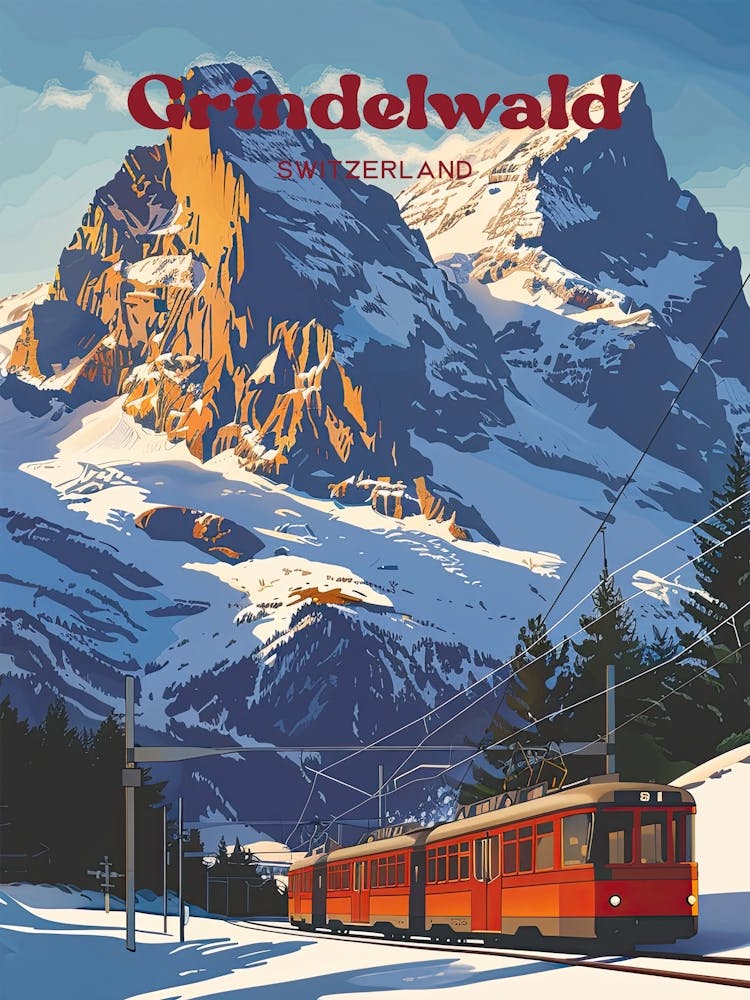 Grindelwald Switzerland Eiger Mountain Art Illustration