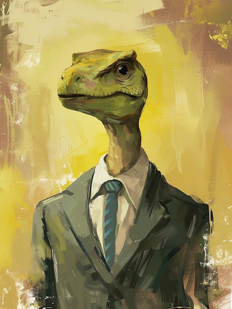 Peinture Moutarde d'un Lézard Dinosaure en Costume 2