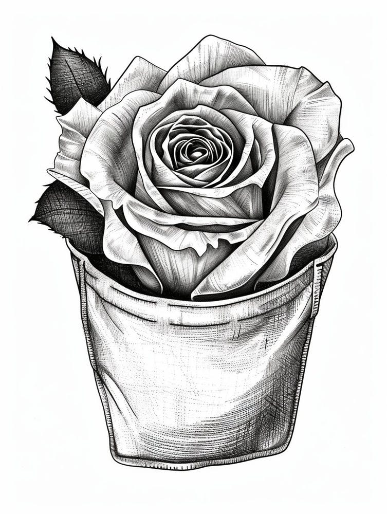 Rose in einer Tasche Strichzeichnung 3