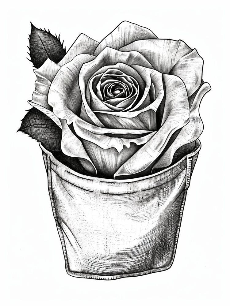 Rose In A Pocket Line Drawing 3
