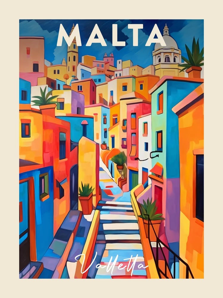 Valletta Malta 3 Fauvist Painting Travel Poster