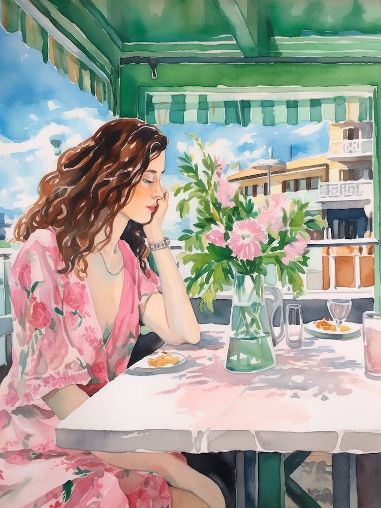 At A Cafe In Limassol Cyprus Watercolour