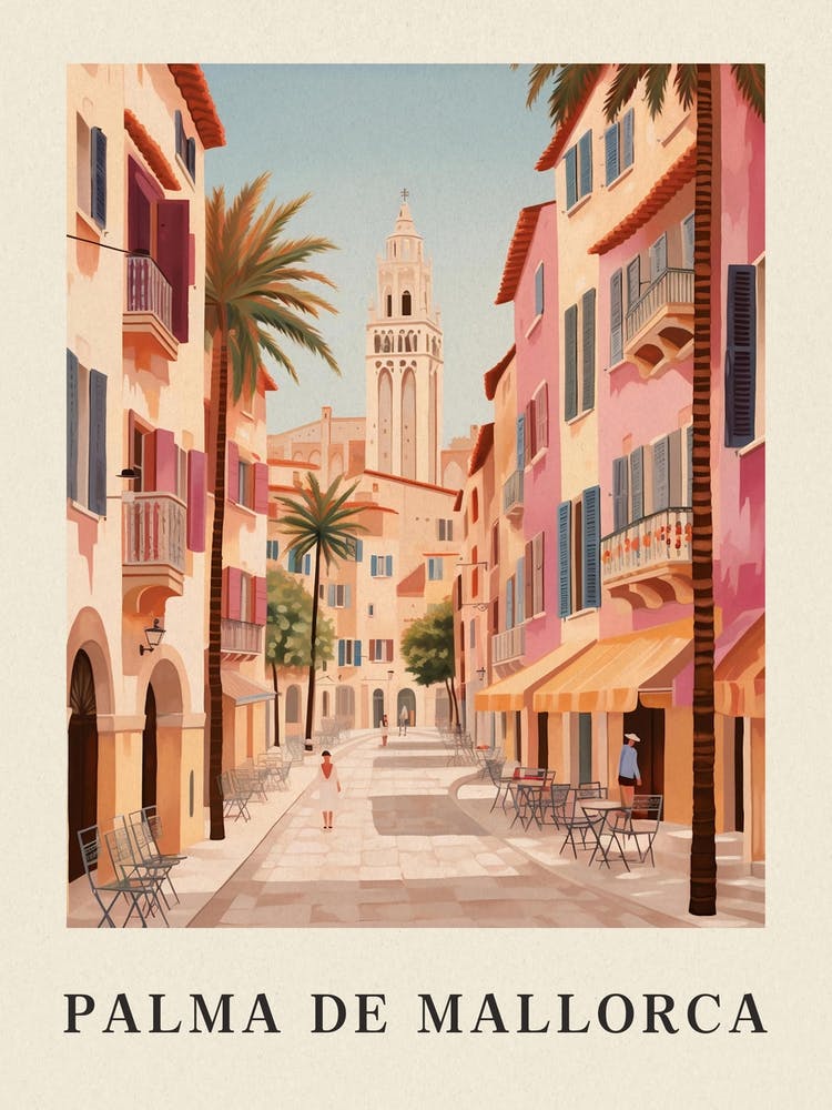 Palma De Mallorca Spain 2 Vintage Pink Travel Illustration Poster