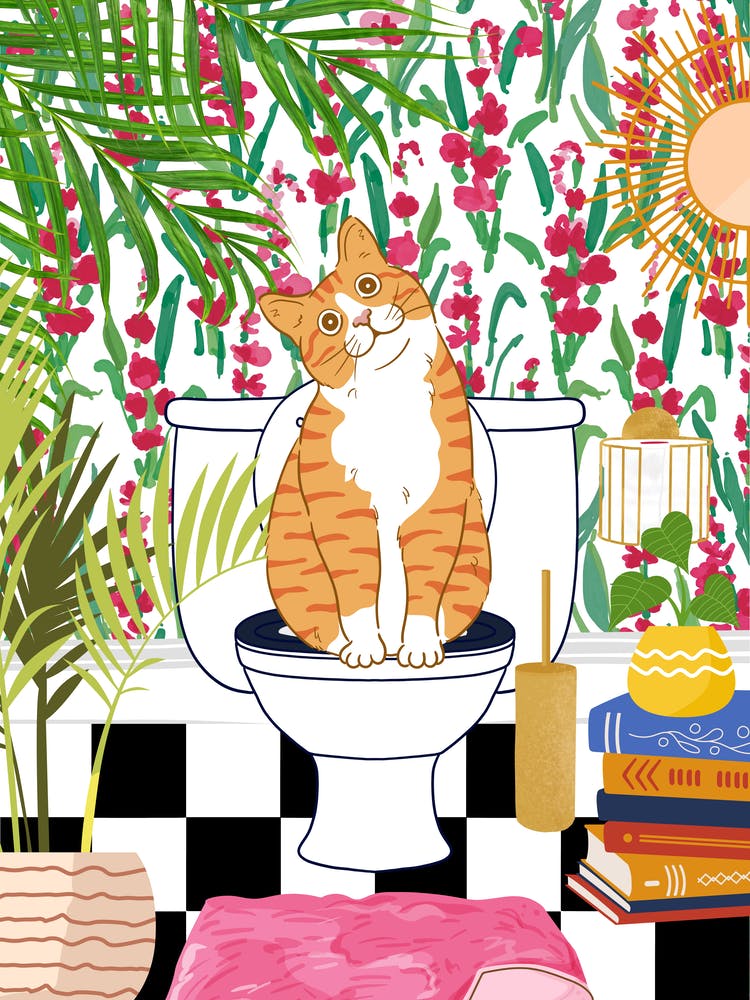 Cat In Toilet Funny Animal Bathroom