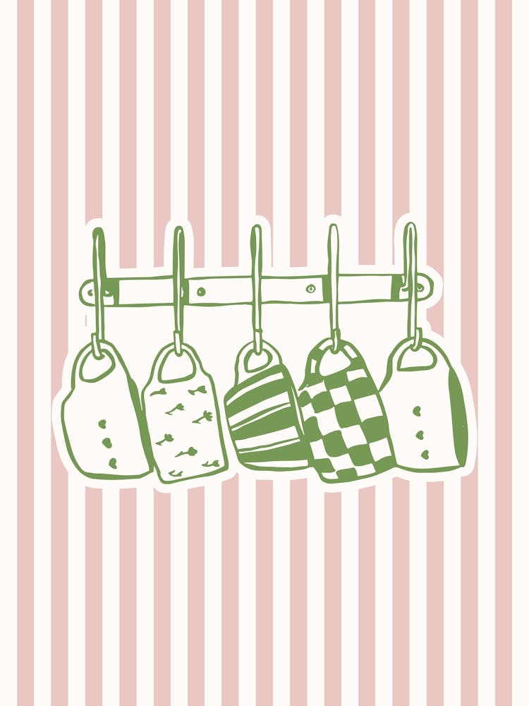 Mugs Verts sur une Affiche Rayée Rose
