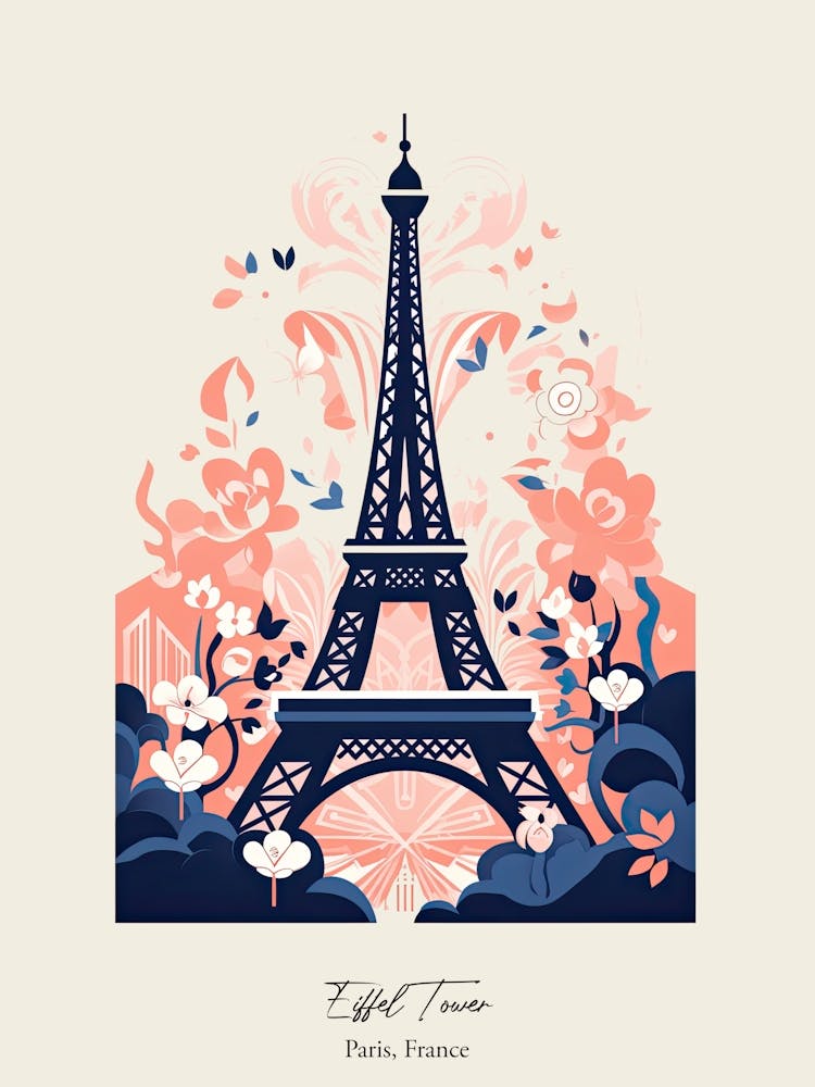 Eiffelturm Paris, Frankreich Niedliches botanisches Reiseplakat 3