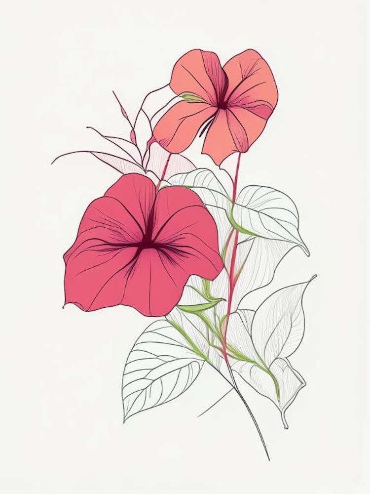 Impatiens Floral Minimal Line Drawing 1 Flower