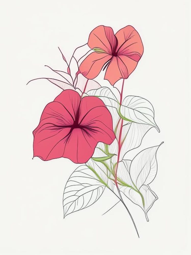 Impatiens Floral Minimal Line Drawing 1 Flower