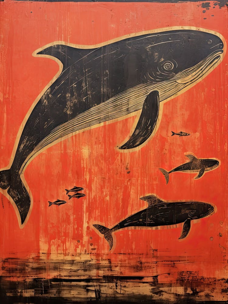Whale, Woodblock Animal Drawing 1