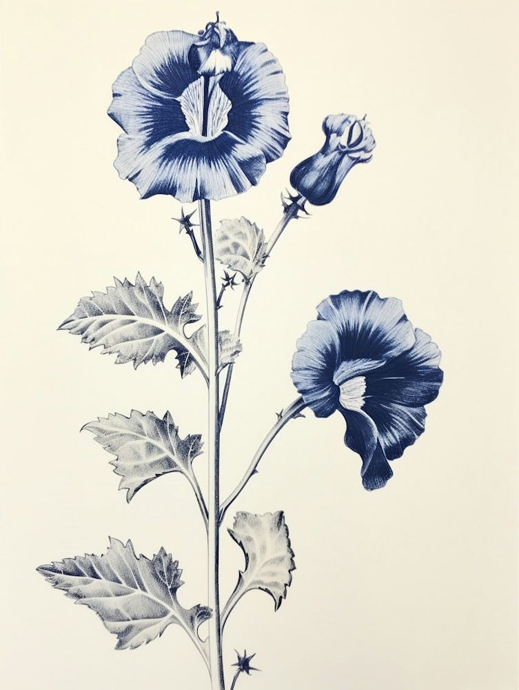 Blue Botanical Hollyhock 3